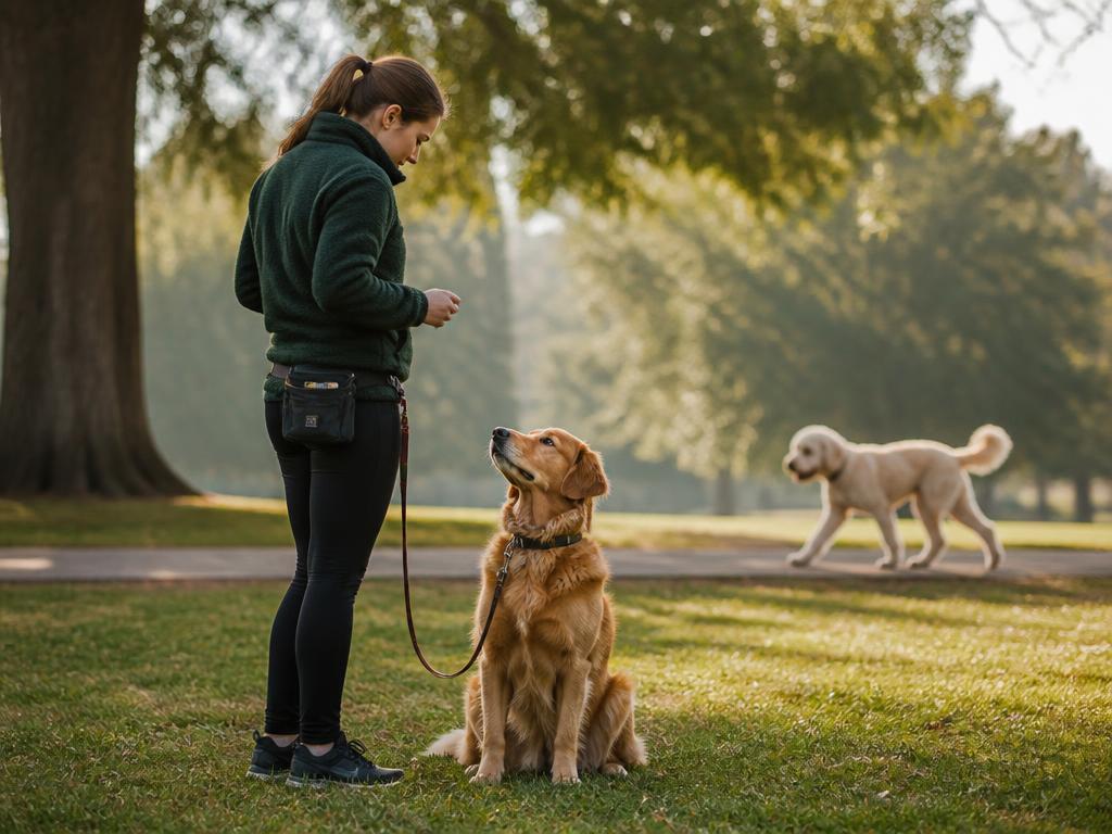 Propriétaire et chien calme pratiquant l'observation à distance d'un autre chien